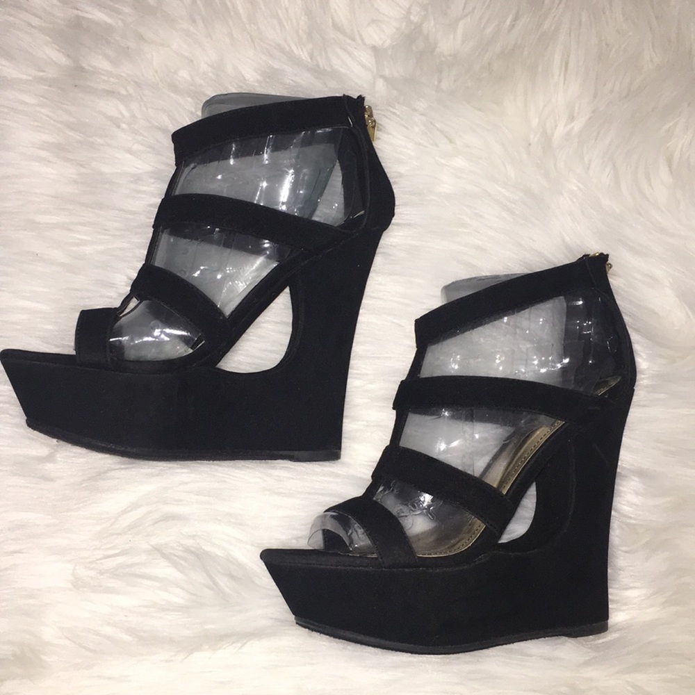 Black suede platform heels size 7